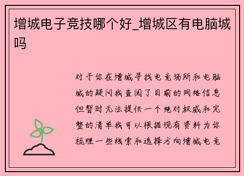 增城电子竞技哪个好_增城区有电脑城吗